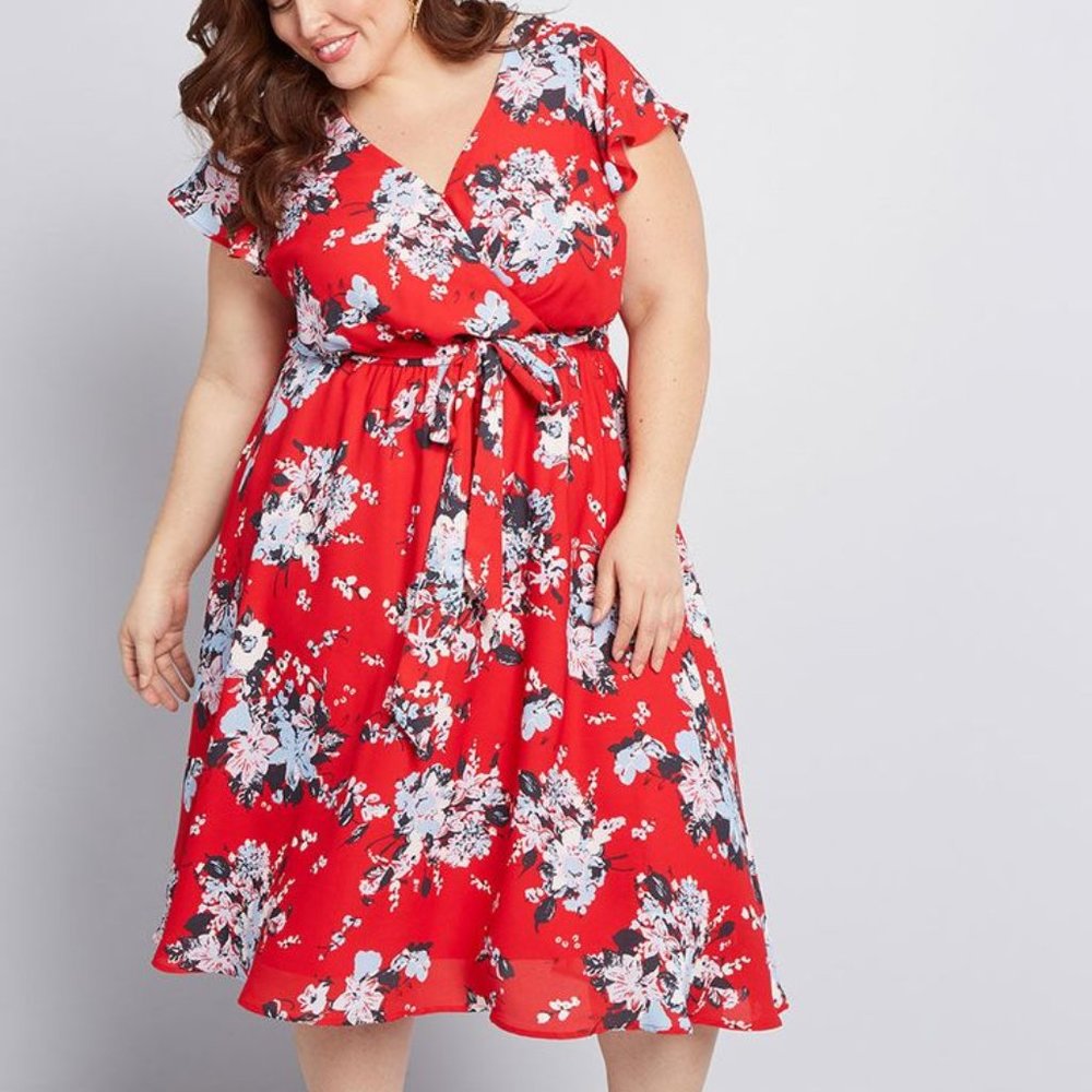 Modcloth Red Floral Midi Dress 4X